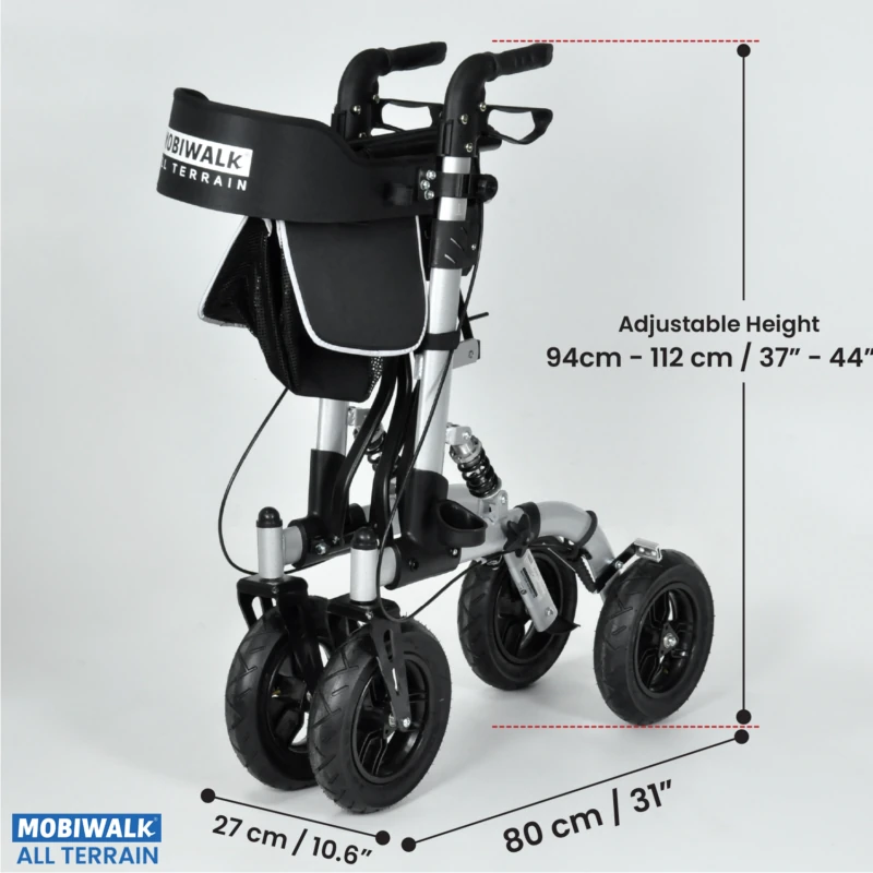 MobiWalk® All Terrain 4 Wheeled Rollator with Pneumatic Big Wheels | Outdoor Walking Aid with Pneumatic Tyres | With Seat & Adjustable Backrest | Designed for Bigger Builds - Image 6
