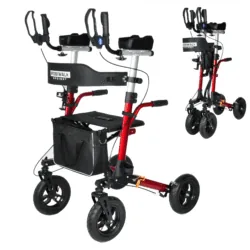 MobiWalk Upright Rollator with Seat | Forearm Rollator for Elderly & Disabled | Stand Up Walker for Seniors | Pneumatic Wheels & Disabled