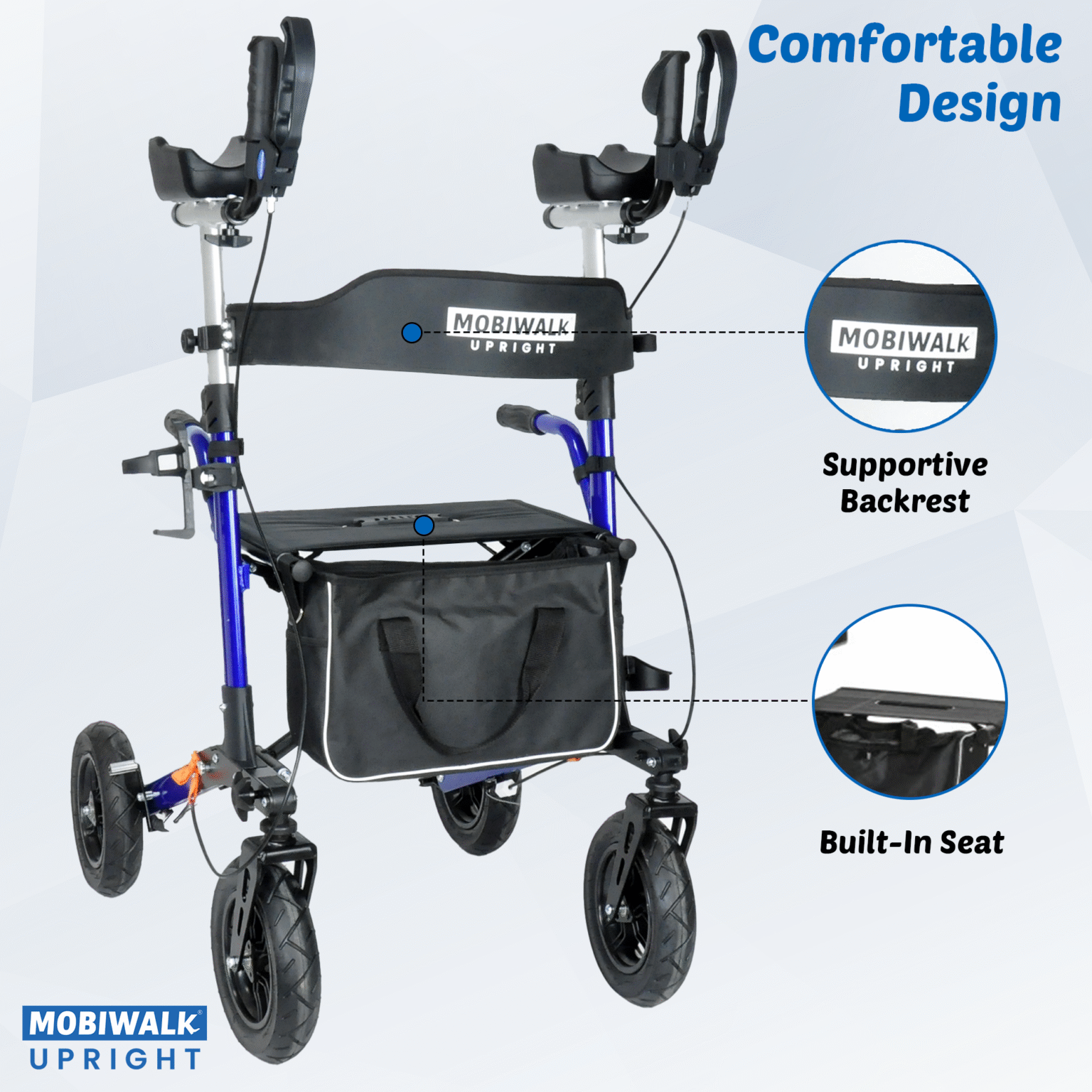 MobiWalk® Upright Walker with Seat | Stand Up Walker for Seniors | Pneumatic Wheels | Forearm Support Rollator for Elderly & Disabled - Image 21