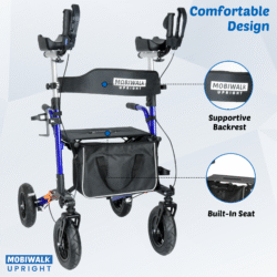 MobiWalk® Upright Walker with Seat | Stand Up Walker for Seniors | Pneumatic Wheels | Forearm Support Rollator for Elderly & Disabled - Image 21