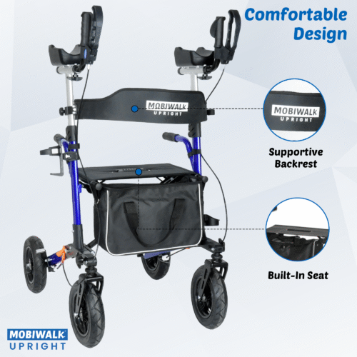 MobiWalk® Upright Walker with Seat | Stand Up Walker for Seniors | Pneumatic Wheels | Forearm Support Rollator for Elderly & Disabled - Image 21