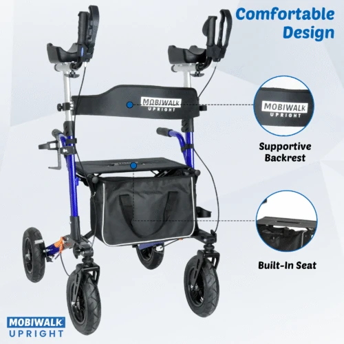 MobiWalk® Upright Walker with Seat | Stand Up Walker for Seniors | Pneumatic Wheels | Forearm Support Rollator for Elderly & Disabled - Image 21