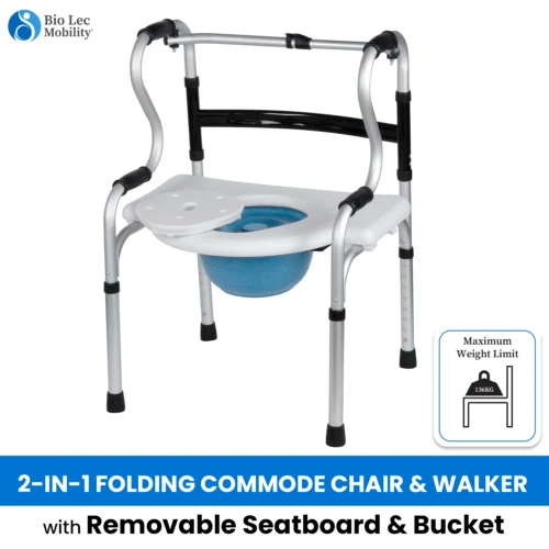 Zimmer Frame Walker 2-in-1 with Removable Commode | Folding Walker & Commode Chair for Elderly with Seat - Image 11
