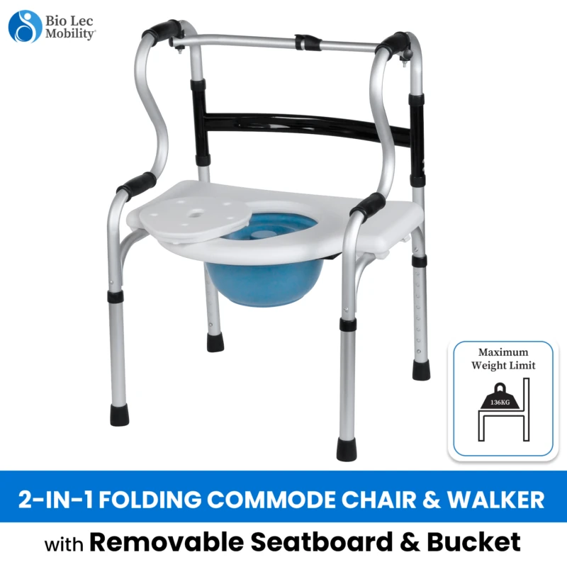 Zimmer Frame Walker 2-in-1 with Removable Commode | Folding Walker & Commode Chair for Elderly with Seat - Image 11