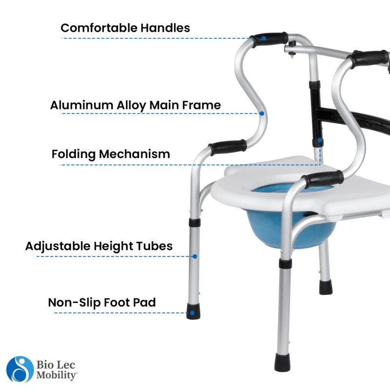 Zimmer Frame Walker 2-in-1 with Removable Commode | Folding Walker & Commode Chair for Elderly with Seat - Image 7
