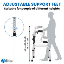 Zimmer Frame Walker 2-in-1 with Removable Commode | Folding Walker & Commode Chair for Elderly with Seat - Image 6
