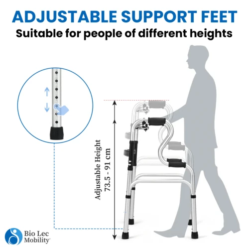 Zimmer Frame Walker 2-in-1 with Removable Commode | Folding Walker & Commode Chair for Elderly with Seat - Image 6