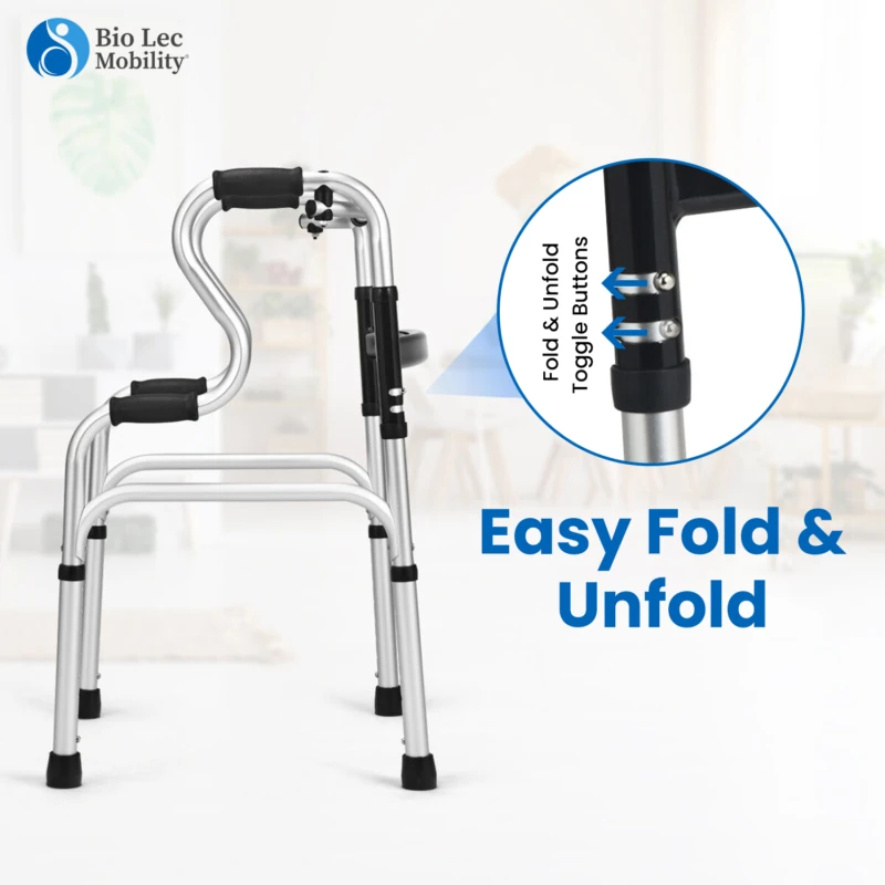 Zimmer Frame Walker 2-in-1 with Removable Commode | Folding Walker & Commode Chair for Elderly with Seat - Image 9