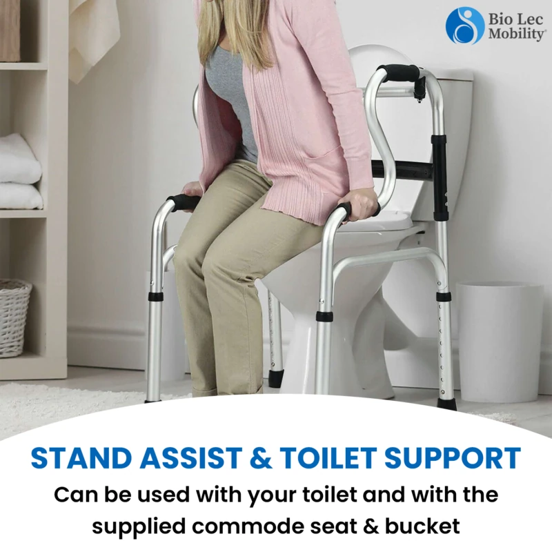 Zimmer Frame Walker 2-in-1 with Removable Commode | Folding Walker & Commode Chair for Elderly with Seat - Image 4