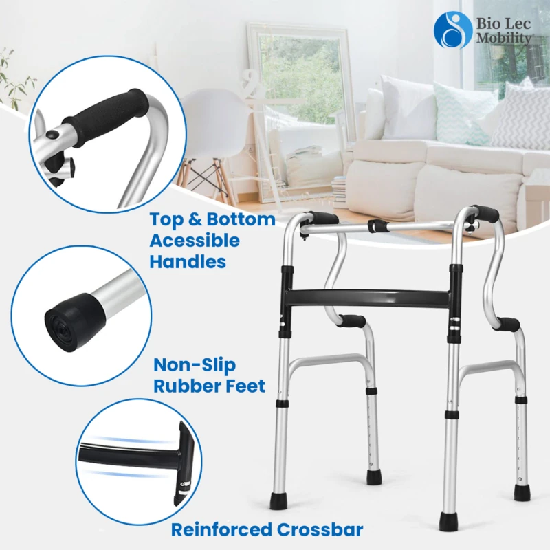 Zimmer Frame Walker 2-in-1 with Removable Commode | Folding Walker & Commode Chair for Elderly with Seat - Image 8
