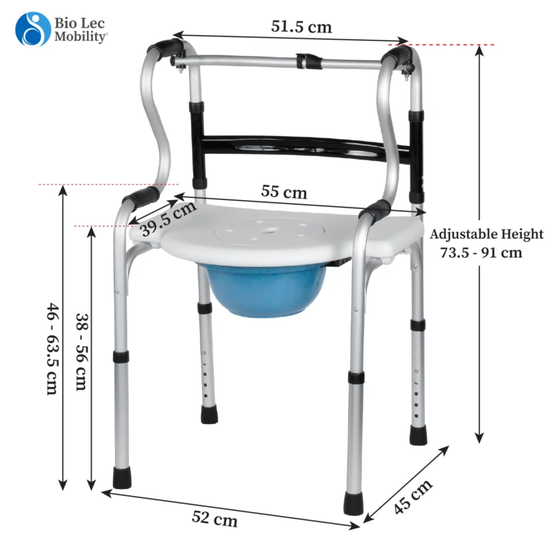 Zimmer Frame Walker 2-in-1 with Removable Commode | Folding Walker & Commode Chair for Elderly with Seat - Image 3