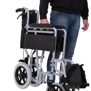 Lightweight Transit Wheelchair | Compact Transport Aluminium Wheelchair |  with Swing Away Footrest | Puncture Proof Rear Tyres