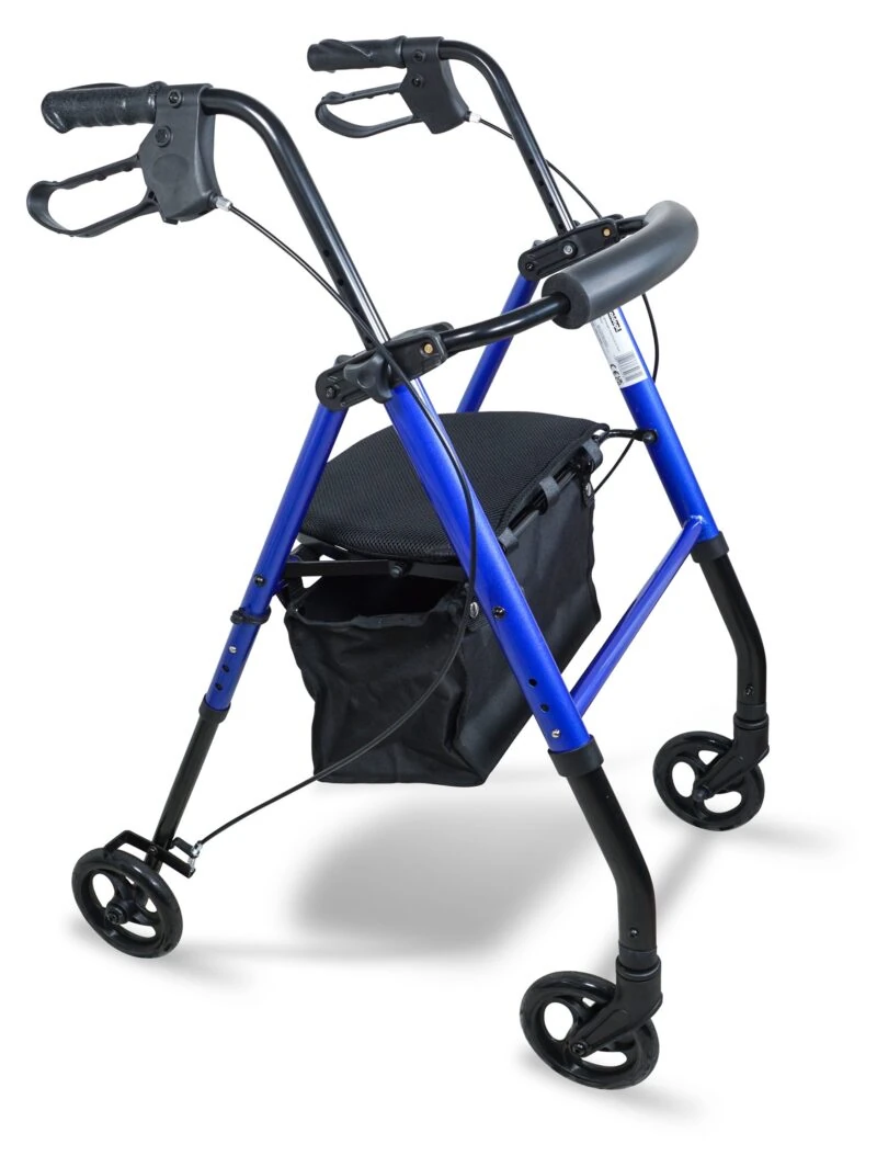Lightweight 4 Wheeled Rollator for Elderly & Seniors | With Seat & Basket | Puncture Proof 6" Wheels - Image 5
