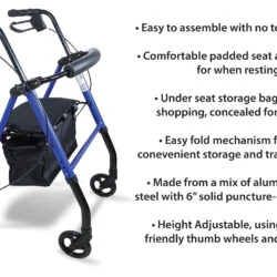 Lightweight 4 Wheeled Rollator for Elderly & Seniors | With Seat & Basket | Puncture Proof 6" Wheels - Image 14