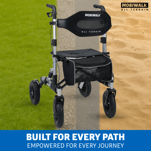 MobiWalk All Terrain Rollator with large pneumatic wheels for hire