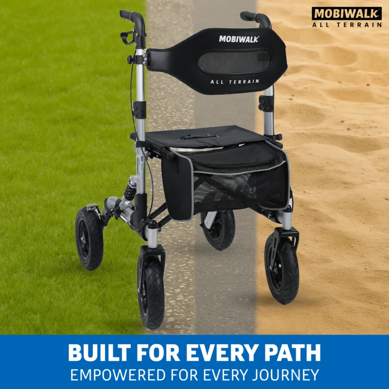 MobiWalk All Terrain Rollator with large pneumatic wheels for hire