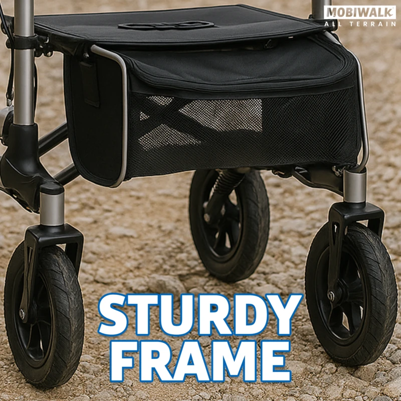 MobiWalk rollator with large wheels on a gravel path.