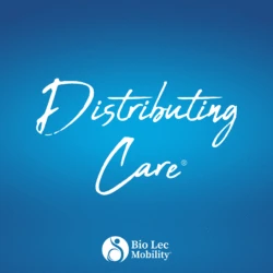 Bio Lec Mobility logo with the phrase 'Distributing Care' on a blue background.