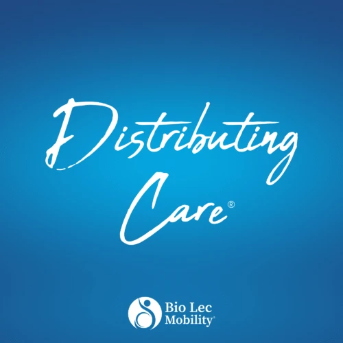 Bio Lec Mobility logo with the phrase 'Distributing Care' on a blue background.