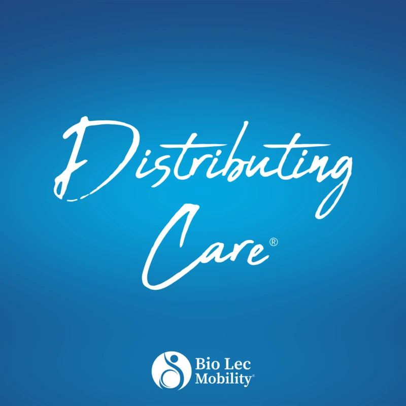 Bio Lec Mobility logo with the phrase 'Distributing Care' on a blue background.