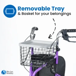 MobiWalk Tri Walker with removable tray and basket.