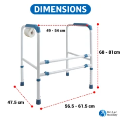 Toilet support frame with dimensions labeled in centimeters.