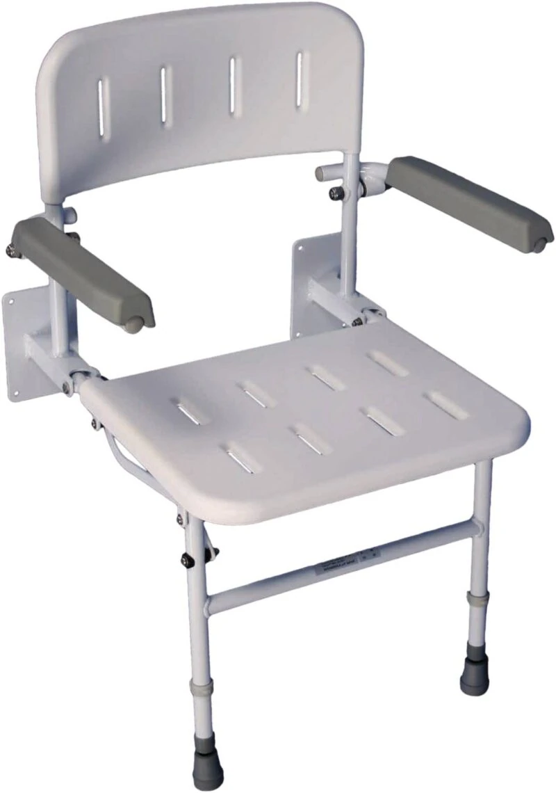 Wall Mounted Shower Seat | Foldable Solo Deluxe Shower Seat with Legs and Arms | Heavy Duty - Image 3