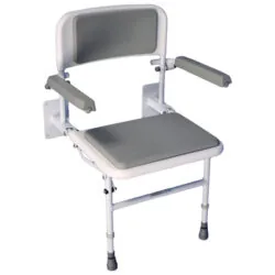 Wall Mounted Shower Seat | Foldable Solo Deluxe Shower Seat with Legs and Arms | Heavy Duty