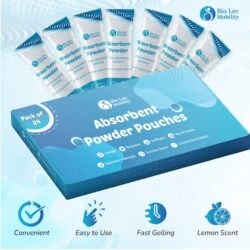Pack of 24 Absorbent Powder Pouches with lemon scent displayed.