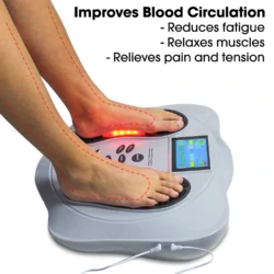 Feet on a foot circulation machine with a digital display.