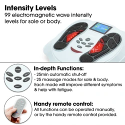 Foot circulation machine with digital display and remote control.