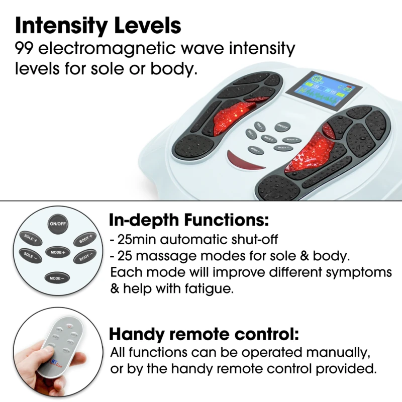 Foot circulation machine with digital display and remote control.