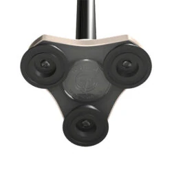 Three-point base of a walking stick with a pivoting head.