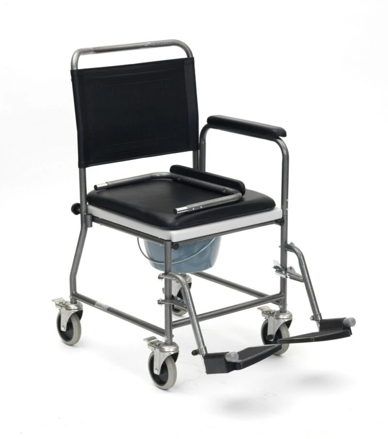 Wheeled Commode | Shower Chair With Wheels | with Detachable Armrest & Footrest - Image 3