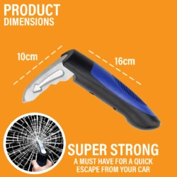 Car Cane with dimensions 10cm by 16cm and window breaker feature.