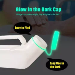 White male urinal bottle with glow in the dark cap.