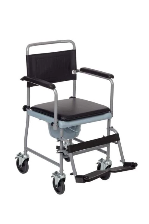 Wheeled Commode | Shower Chair With Wheels | with Detachable Armrest & Footrest - Image 4