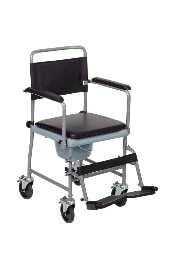 Wheeled Commode | Shower Chair With Wheels | with Detachable Armrest & Footrest - Image 4