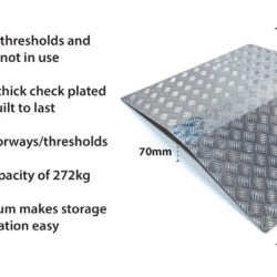 Aluminium bridge ramp with checker plate finish and dimensions.