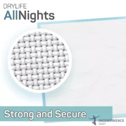 Drylife AllNights bed pad with close-up of fabric texture.