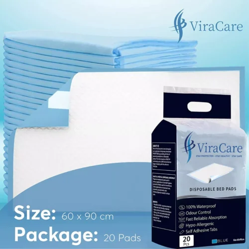 ViraCare disposable bed pads package with visible product details.