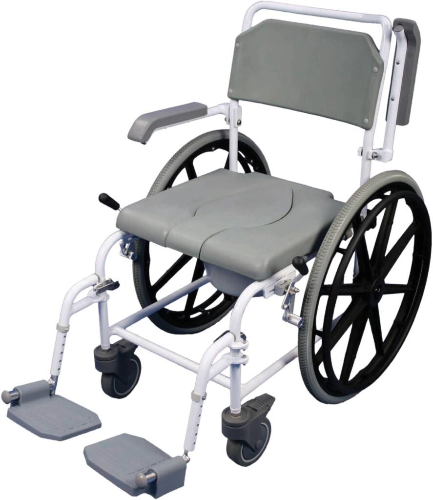 Self Propelled Shower Commode Chair, Bathroom Safety, Shower Wheelchair , Commode Chair For Elderly, Waterproof Wheelchair, Bathroom Mobility Solutions,