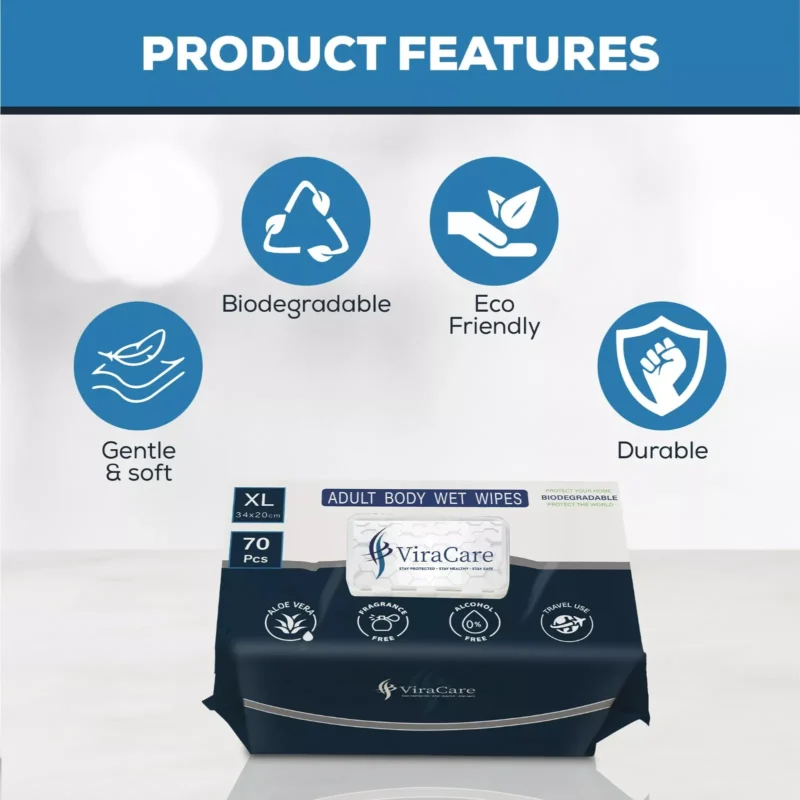 Wet Wipes for Adults | Extra Large & Biodegradable (70 Wipes) - Image 4