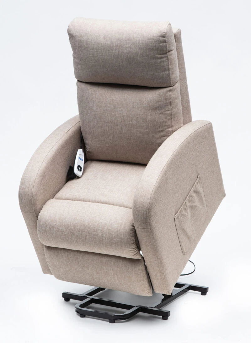 Cansfield Rise and Recliner Chair in a raised position with remote.