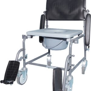 Mobile Wheeled Commode | with Swing Away Detachable Footrests | Drop Down Armrests | Support up to 160kg