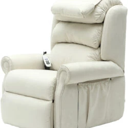 Cream rise and recline dual motor armchair with remote control.