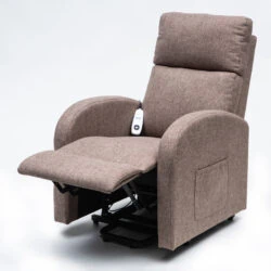 Mink rise recline chair with extended footrest and remote control.
