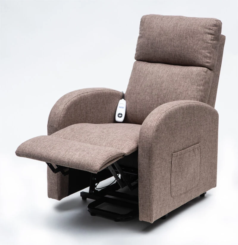 Mink rise recline chair with extended footrest and remote control.