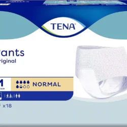 Tena Pants Original packaging showing medium size and absorbency level.