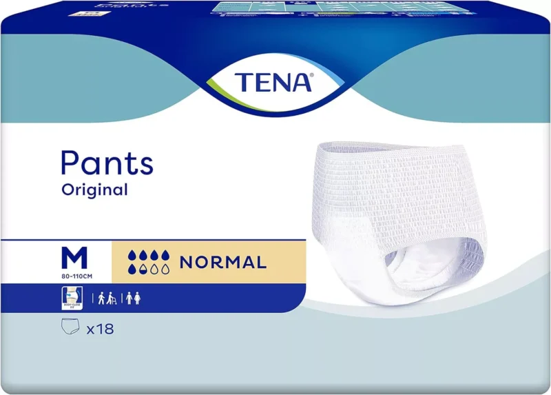 Tena Pants Original packaging showing medium size and absorbency level.